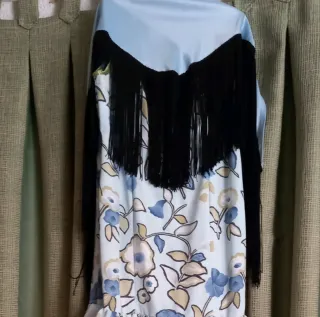 Pañuelo Sevillana Flecos Beige y Rosa