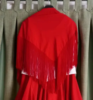 Pañuelo Sevillana Flecos Beige y Rosa