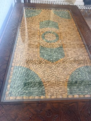 Mesa de madera maciza tallada a mano Piedra mosaic