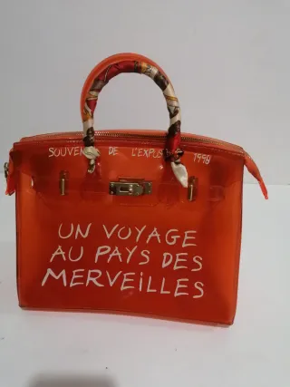 Bolso Naranja Transparente con Mensaje