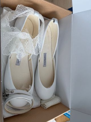 Zapatos Bailarinas Novia The White Ribbon Blancos.