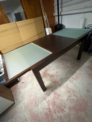 Mesa comedor extensible madera y crsital 150-210cm