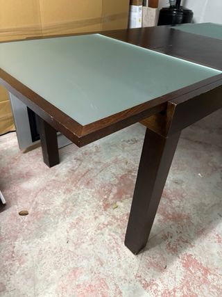 Mesa comedor extensible madera y crsital 150-210cm