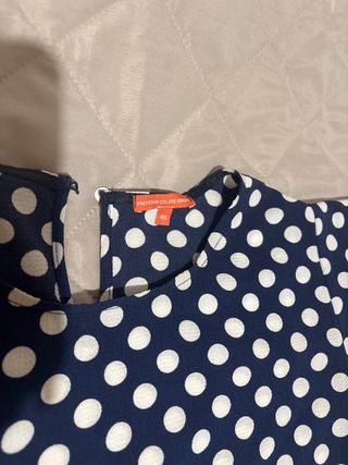 Blusa azul con lunares blancos, manga volante