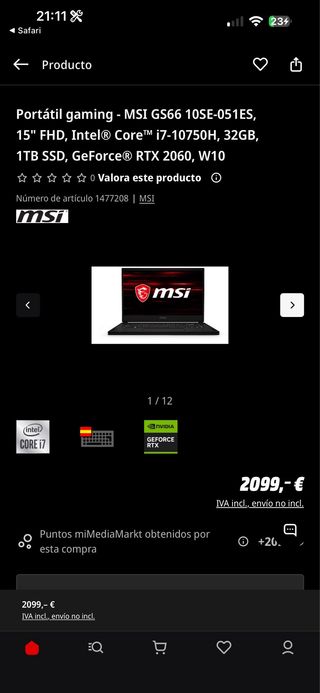 Portátil MSI GS66 10SE-051ES Gaming