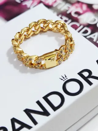 Anillo Pandora Cadena Cubana Pavé T56