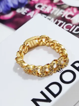 Anillo Pandora Cadena Cubana Pavé T56