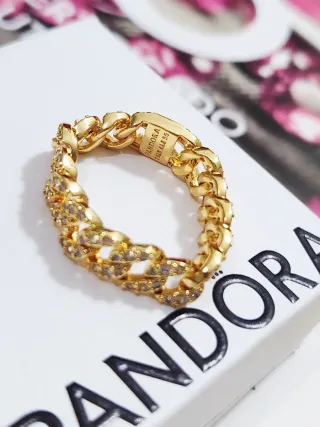 Anillo Pandora Cadena Cubana Pavé T56