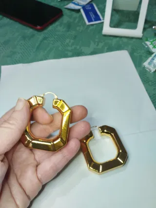 S449 Orecchini quadrati pendenti inox oro 5 cm