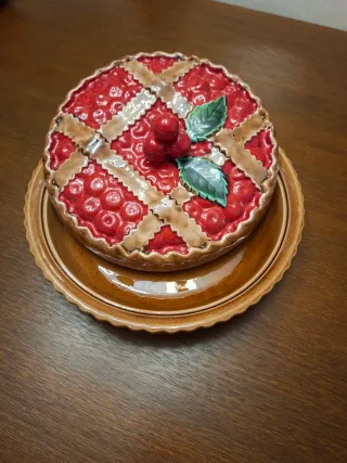 Fuente cerámica tarta cerezas