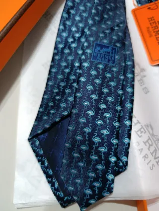 Corbata Hermes Flamencos Azul Marino