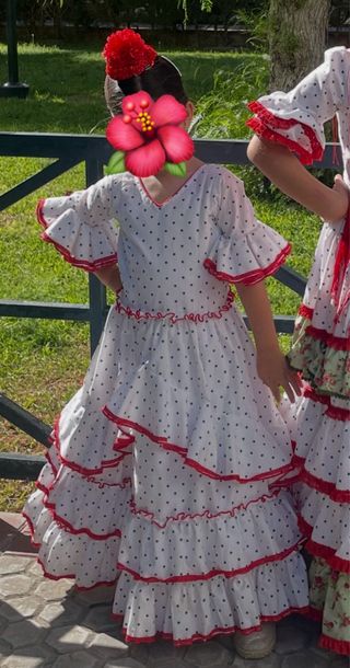 Traje Flamenca Niña blanco lunares