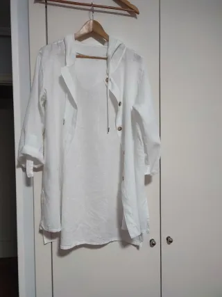 Blusa Lino Capucha Blanca