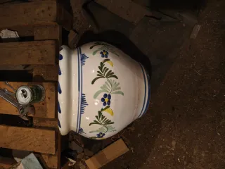 Macetero Cerámico Azul y Blanco