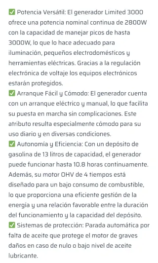 Generador Eléctrico GENERGY SGB LIMITED 3000W