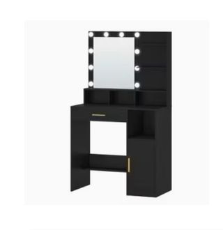 Tocador negro con espejo y luces LED