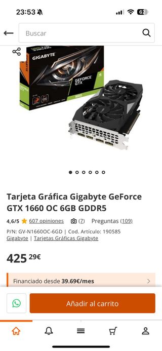 Tarjeta Gráfica Gigabyte GTX 1660 OC 6GB