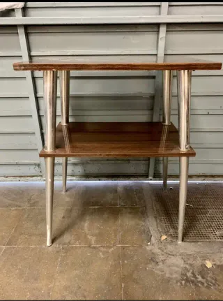 Mesa auxiliar vintage 2 baldas madera y metal
