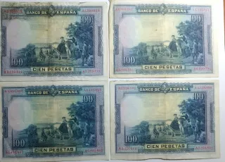 Lotto 4 banconote 100 Pesetas Spagna 1928