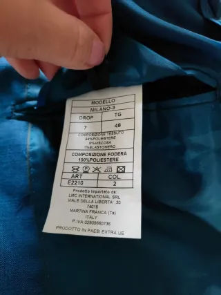 Abito elegante completo 3 pezzi blu, taglia 48