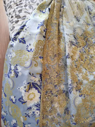 Vestido fallera blanco y azul , junto corpiño