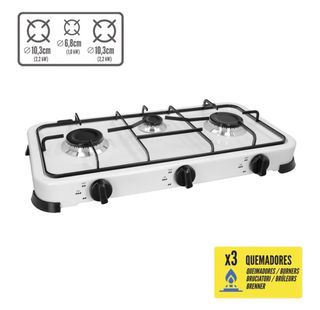 Cocina de Gas portátil 3 fuegos + Kit Butano