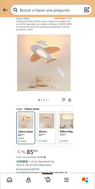 Lámpara Techo Infantil Avión Madera
