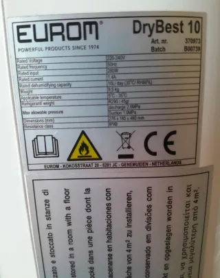 Deumidificatore Eurom 10L