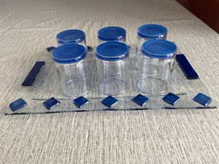 Set bicchierini e vassoio in vetro blu artigianale