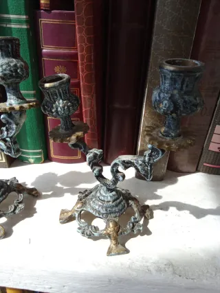 Pareja Candelabros Metal Vintage
