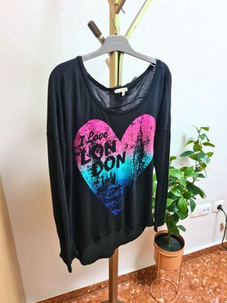 Camiseta de manga larga negra mujer L
