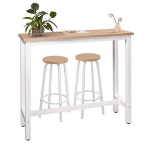 Mesa alta cocina con 2 taburetes (blanco/madera)