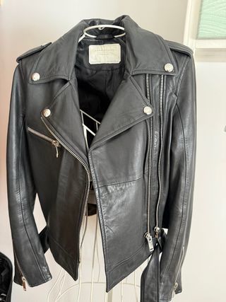 Cazadora Biker Zara Cuero Mujer Talla S