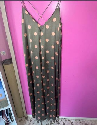 Mono largo lunares verde y rosa