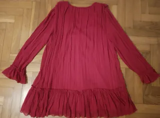 Vestido rojo vino Zara gasa volantes M