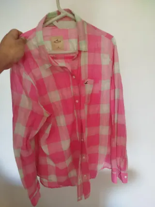 Camisa Hollister cuadros rosa .Talla M. 2 usos