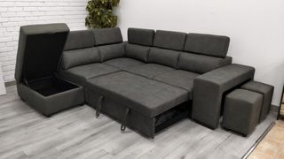 Sofá Rinconera Cama Piel Gris Ceniza