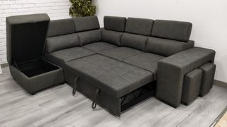 Sofá Rinconera Cama Piel Gris Ceniza
