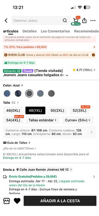Pantalón Shein Talla 1XL Deshilachado