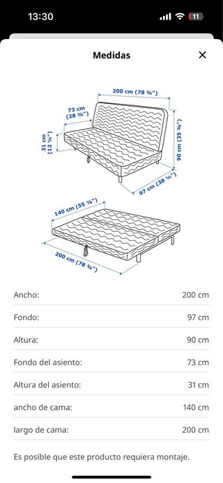 Sofá Cama Azul 140cm