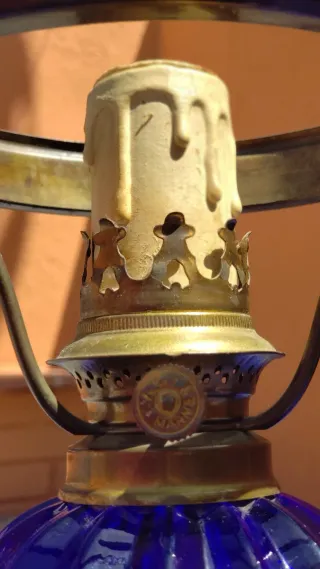 Lámpara Antigua Estilo Quinqué Azul