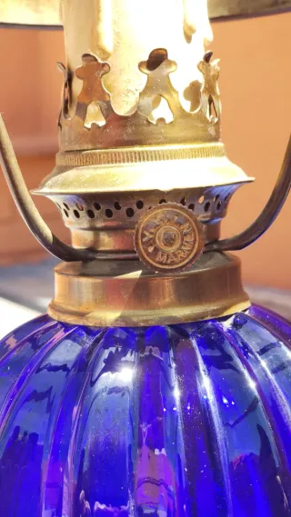 Lámpara Antigua Estilo Quinqué Azul