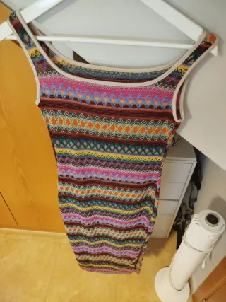 Vestido largo estampado étnico, elástico