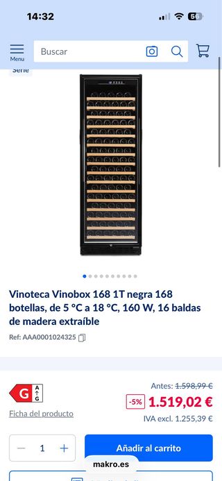 Vinoteca Marca Vinobox Model: 168 GC 1T