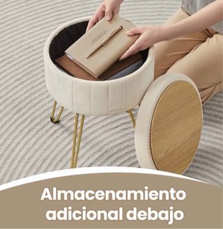 Taburete Beige con Patas Doradas