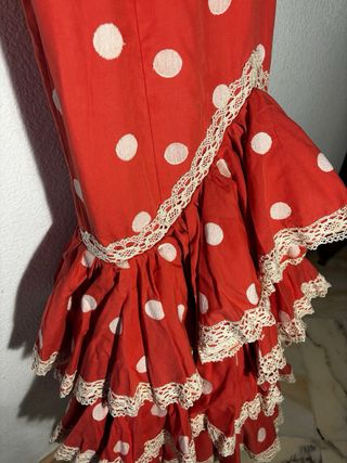 Traje Flamenca coral Lunares Blanco Talla 36