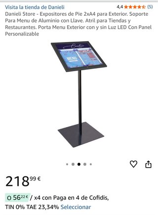 Soporte expositor negro para menú