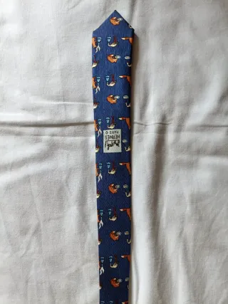 Corbata Hermès Seda natural azul naranja nueva