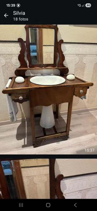 Palanganero de madera y cristal