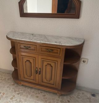 Mueble recibidor madera y mármol